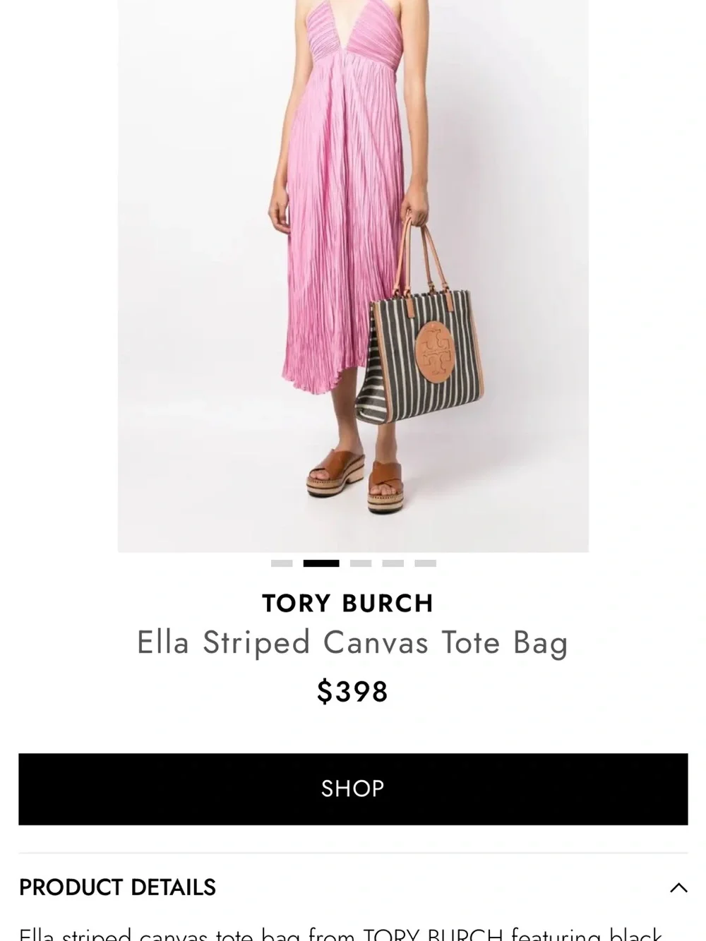 RARE…Tory Burch Black and Tan Striped Ella Canvas Tote with Logo Medallion